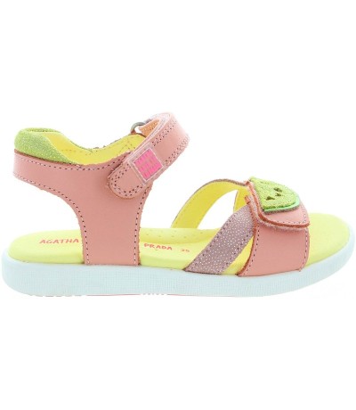 Open back girls sandals with arch in orange leather 