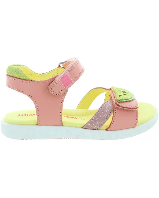 Open back girls sandals with arch in orange leather 