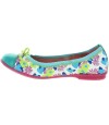 Green girls closed heel flats in flower filled leather 