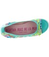 Green girls closed heel flats in flower filled leather 