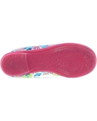 Green girls closed heel flats in flower filled leather 