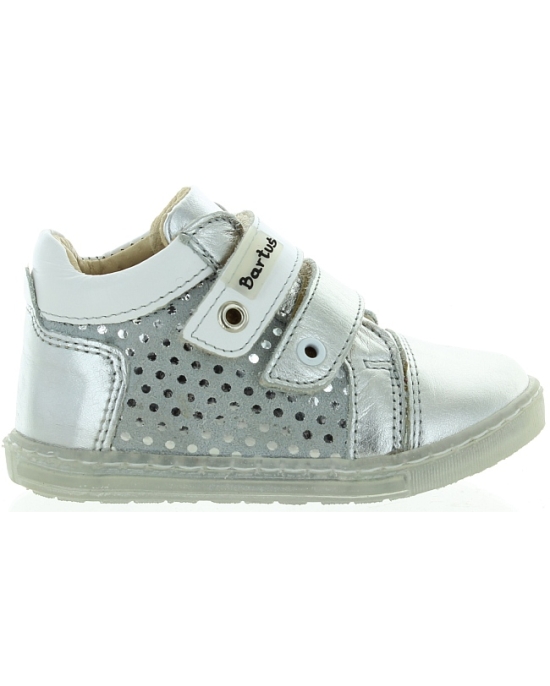 Silver sneakers for kids that are ankle high 