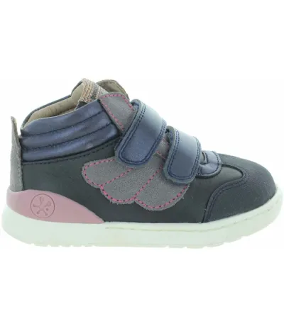 Leather ankle high top boots in navy leather 