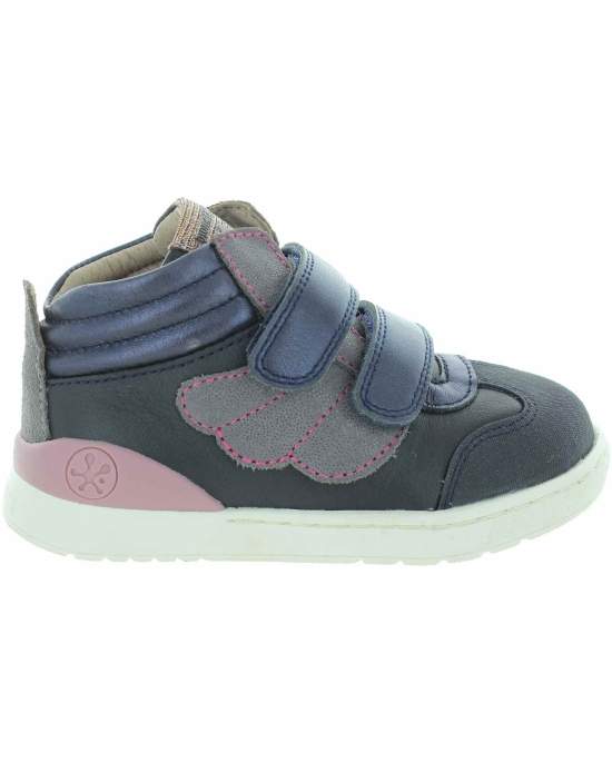 Leather ankle high top boots in navy leather 