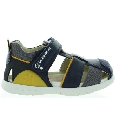 Navy leather closed toe boys arched sandals