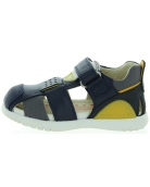 Navy leather closed toe boys arched sandals