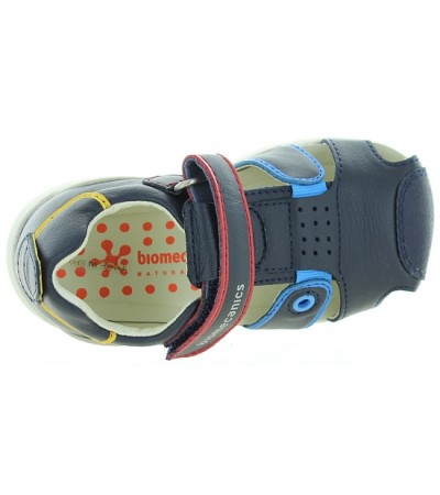 Blue boys closed toe sandals with flexible soles