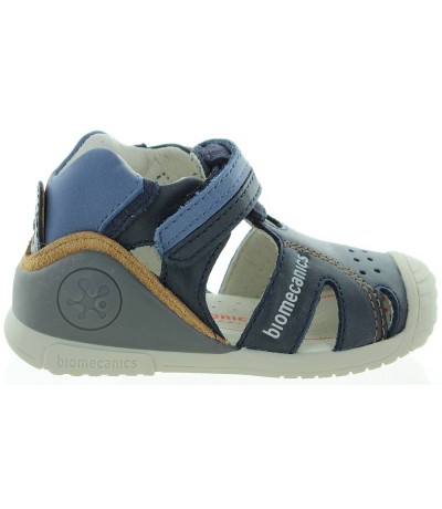 Navy dressy sandals for a boy with velcro adjust