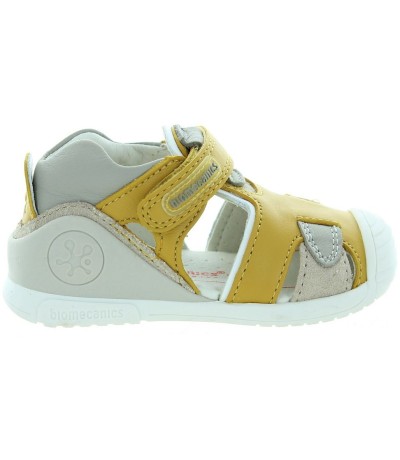 Kids orthotic sandals made with yellow leather