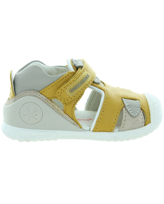 Kids orthotic sandals made with yellow leather