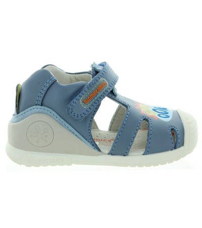 Baby boys sandals with support in blue leather 