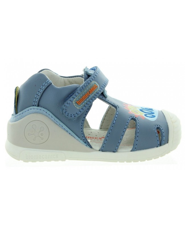 Baby boys sandals with support in blue leather 