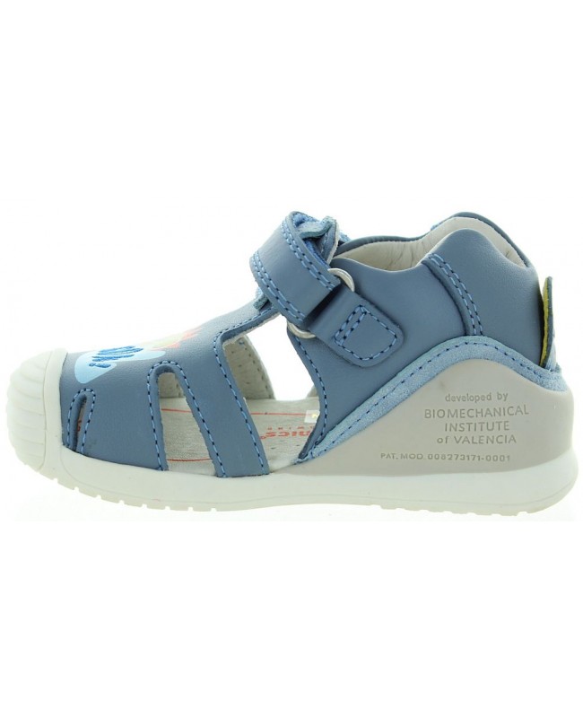 Baby boys sandals with support in blue leather 