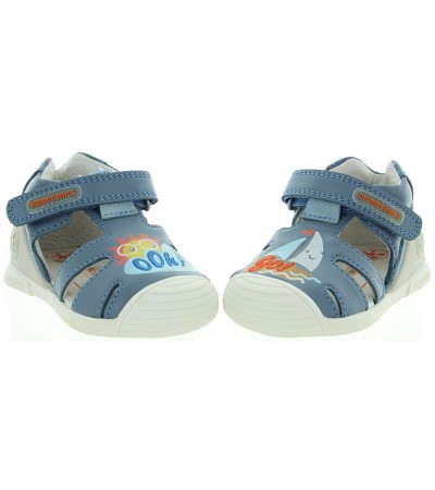 Baby boys sandals with support in blue leather 