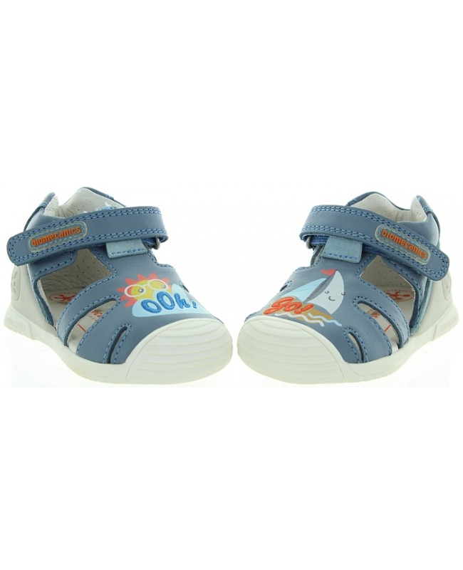 Baby boys sandals with support in blue leather 