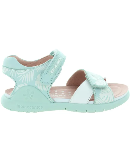 Designer mint color leather Spanish sandals for girls 