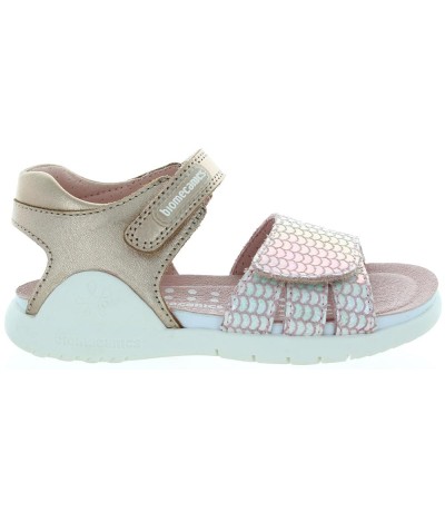 Gold leather sandals for girls with adjustable velcros