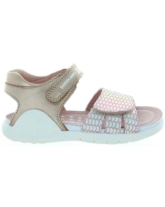 Gold leather sandals for girls with adjustable velcros