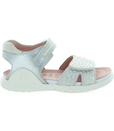 Silver leather polka dot girls sandals with arches 