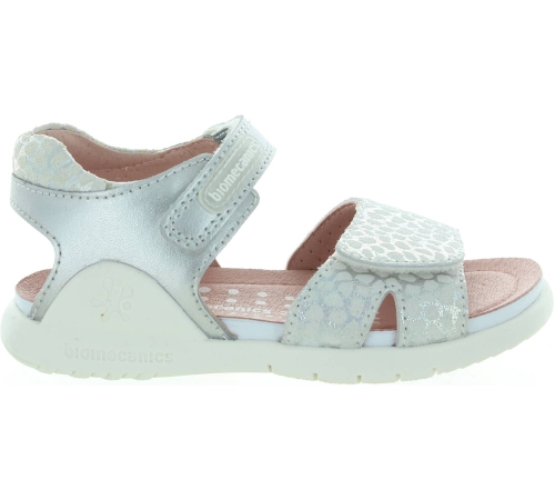 Silver leather polka dot girls sandals with arches 