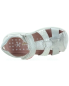 Silver leather closed toe sandals for girls