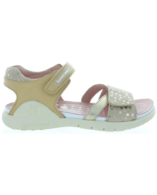 Beige leather sandals with polka dot trim 