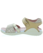 Beige leather sandals with polka dot trim 