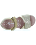 Beige leather sandals with polka dot trim 