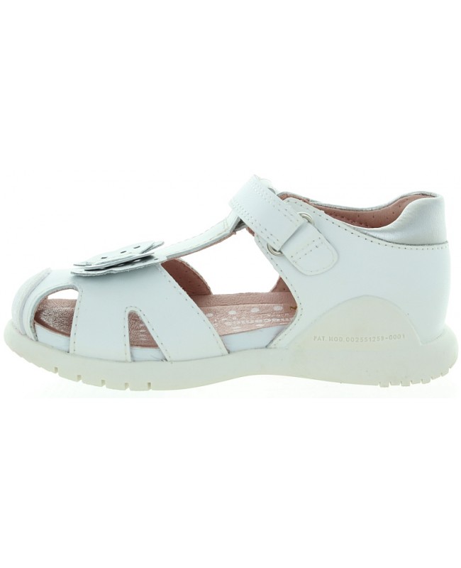 White leather sandals for a child with anke support 