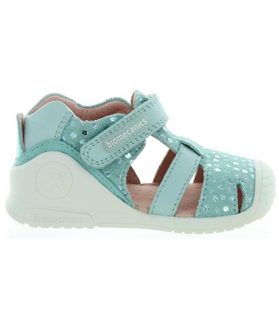 Mint leather sandals for girls from Spain