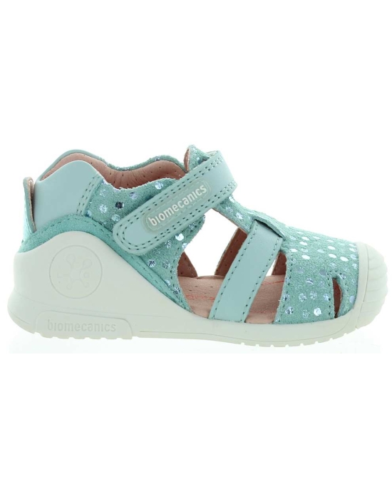 Mint leather sandals for girls from Spain