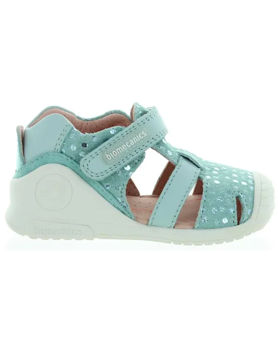 Mint leather sandals for girls from Spain