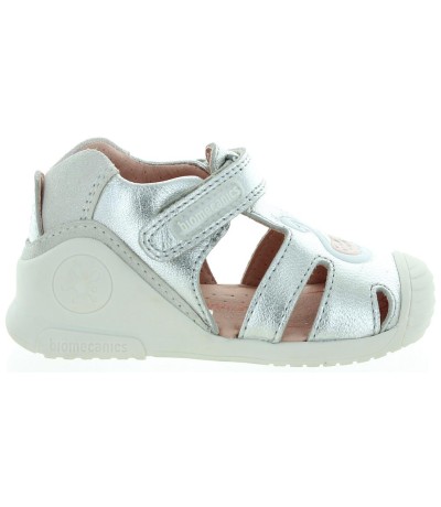 Orthopedic baby silver leather sadnals with ankle support 