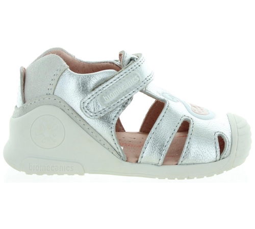 Orthopedic baby silver leather sadnals with ankle support 