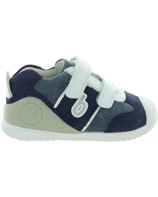 Blue leather sneakers for a baby boy with ankle support 