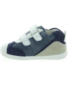 Blue leather sneakers for a baby boy with ankle support 