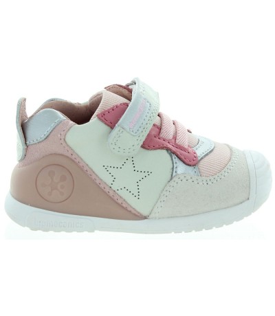 Beige rose leather ankle sneakers for kids