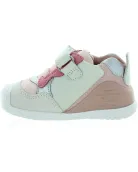 Beige rose leather ankle sneakers for kids