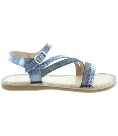 Designer girls leather sandals in blue leather