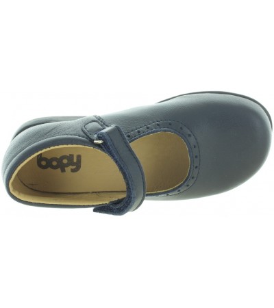 Girls school shoes in navy natural leather  