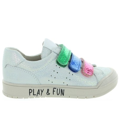 Designer girls white metallic leather sneakers 