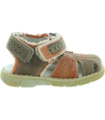 Orthopedic olive leather sandals for a boy with wide feet 