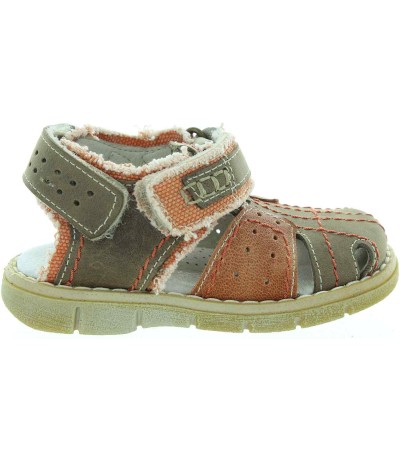 Orthopedic olive leather sandals for a boy with wide feet 