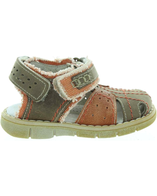 Orthopedic olive leather sandals for a boy with wide feet 
