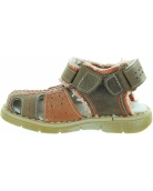 Orthopedic olive leather sandals for a boy with wide feet 