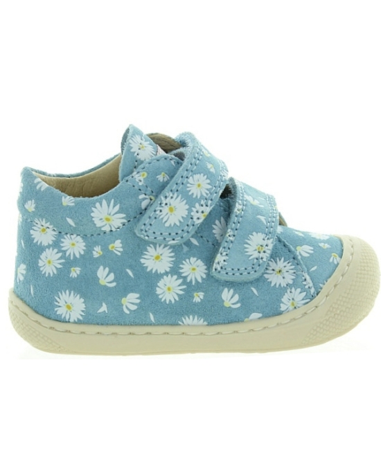 Toddler ankle high blue flower leather sneakers