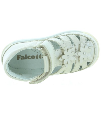 Flower decorated girls sandals in beige leather 