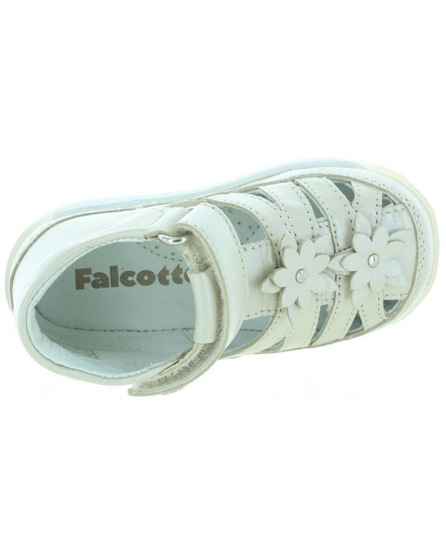 Flower decorated girls sandals in beige leather 