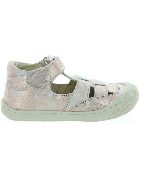 Leather rose metallic sandals for girls