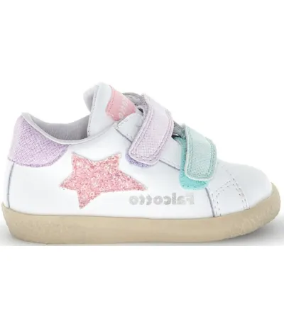 Multicolored sneakers for kids that are ankle high 
